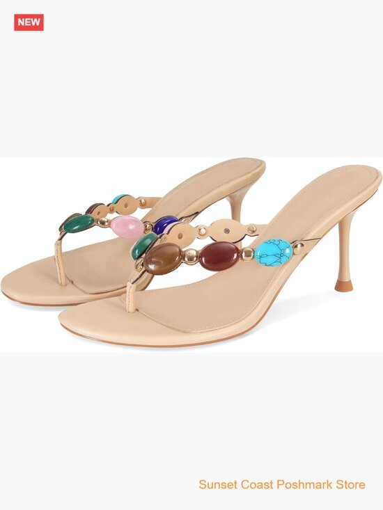 Jewelled Stiletto Heeled Sandals Flip-Flop Bohemia Dressy Summer Party